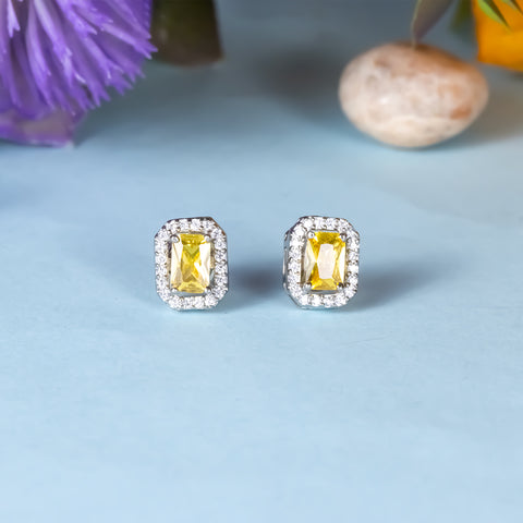 Silver yellow sapphire diamond earring