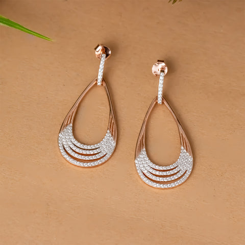 Rose gold four layer pear shape hanging diamond earring