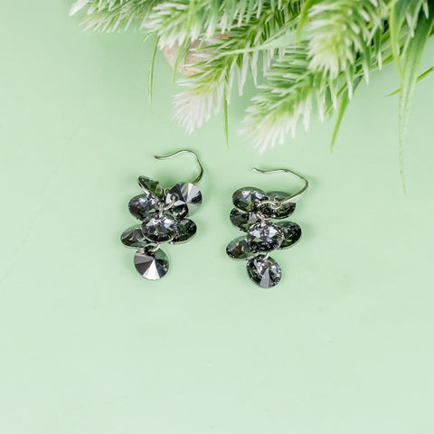 Silver black shining grapevine multi crystals drop earring