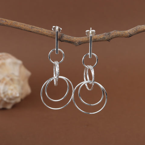 925 Sterling Silver Double Circle Drop Earrings for Women