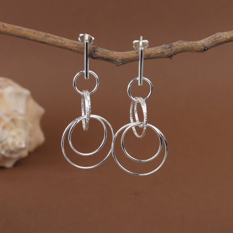 925 Sterling Silver Double Circle Drop Earrings for Women