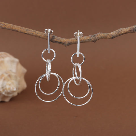 925 Sterling Silver Double Circle Drop Earrings for Women