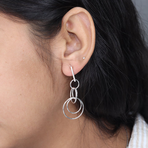 925 Sterling Silver Double Circle Drop Earrings for Women
