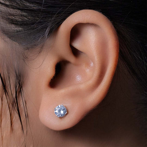 Silver High Grade Diamond Stud Earrings