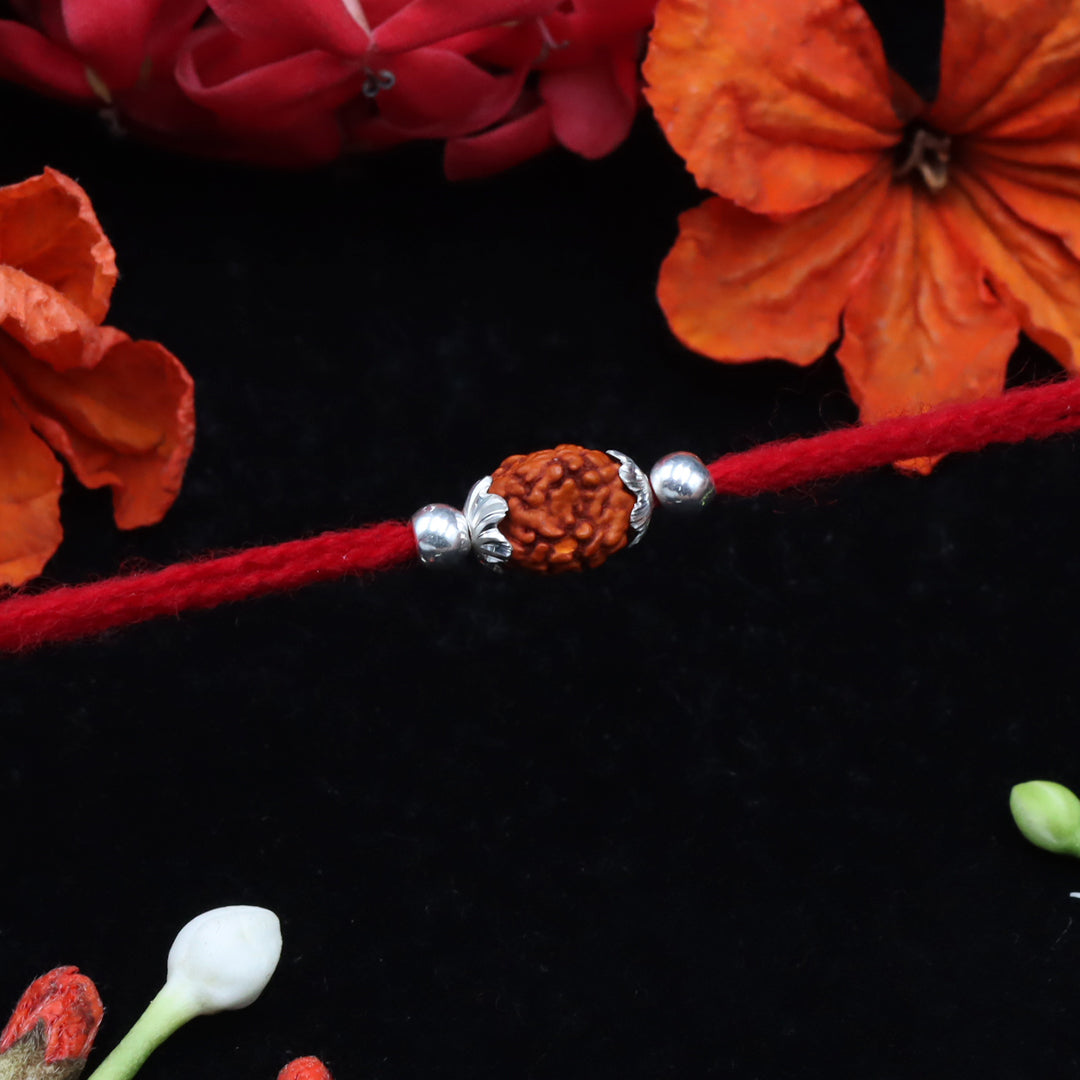Rudraksha with silver bead rakhi