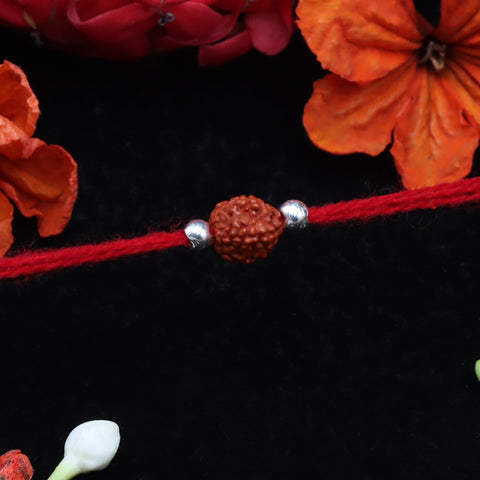 Rudraksha with plain silver bead rakhi