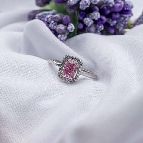 925 Silver pink sapphire diamond ring
