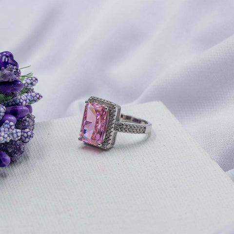 Silver pink sapphire double layer diamond ring