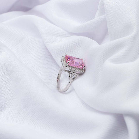 silver pink sapphire hearts diamonds ring