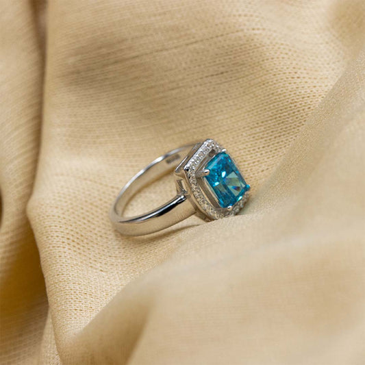 Silver Blue Topaz Solitaire Diamond Ring