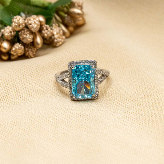 Silver Blue Sapphire Y Shape Diamond Ring