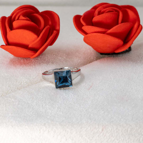 Silver blue sapphire square ring
