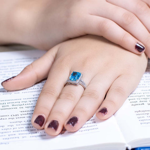 Silver blue sapphire double layer diamond ring