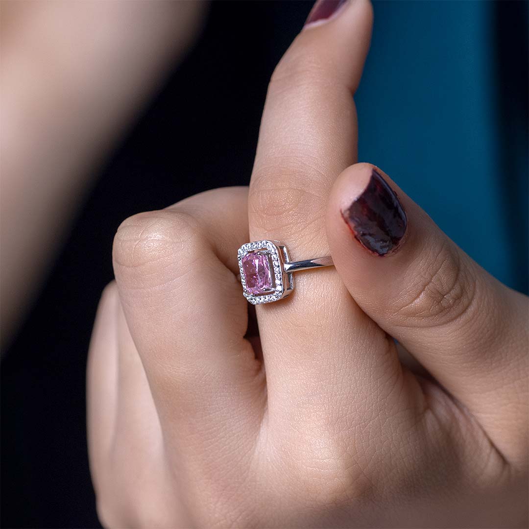 925 Silver pink sapphire diamond ring