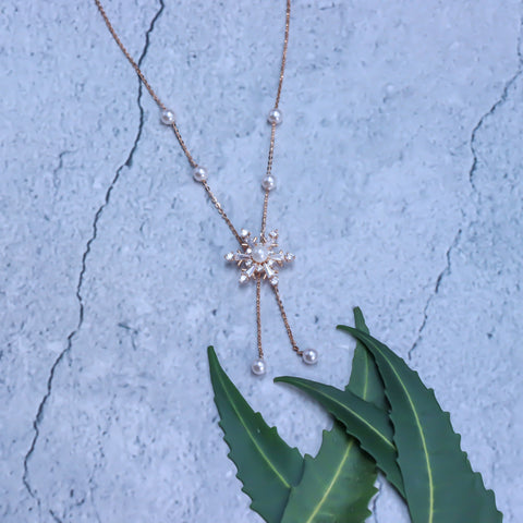Rose gold diamond flower pendant with chain