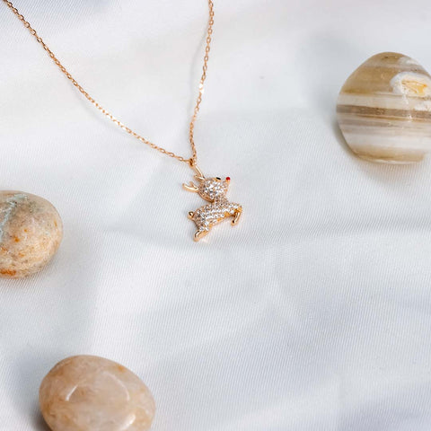 Rose gold cute deer diamond pendant with chain
