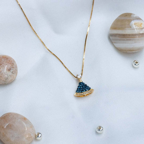 Gold Plated Shell Shape Blue Pendant With Chain