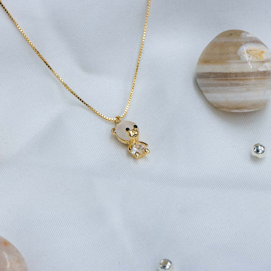Gold plated teddy bear design diamond pendant with chain