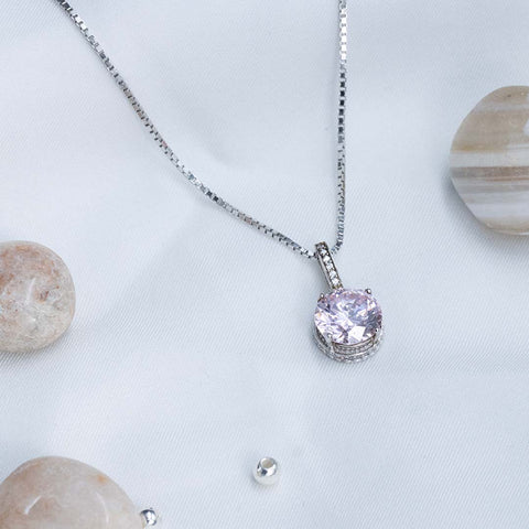 Silver Round Shape Pink Sapphire Pendant With Chain