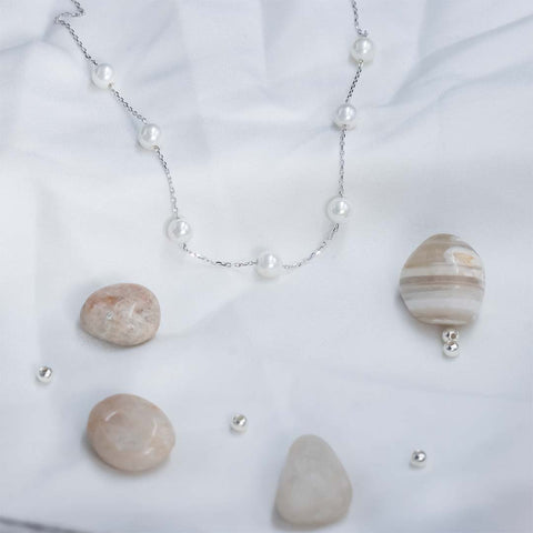 Fresh Water White Pearl Silver Necklace