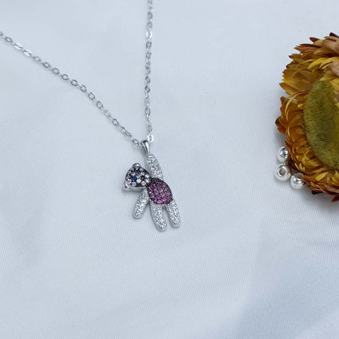 Teddy bear shape diamond pendant with chain