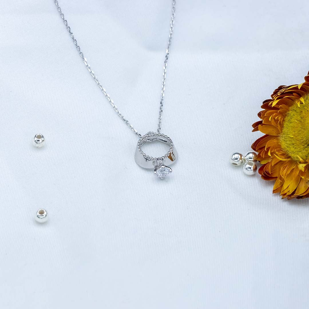 Silver diamond ring shape pendant with chain