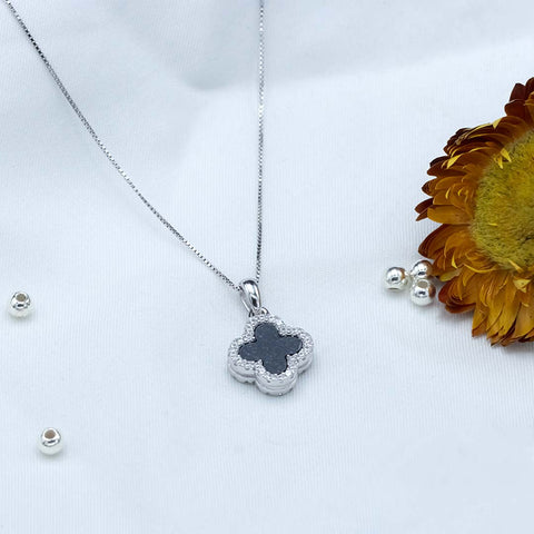 Silver black floral with diamond pendant with chain