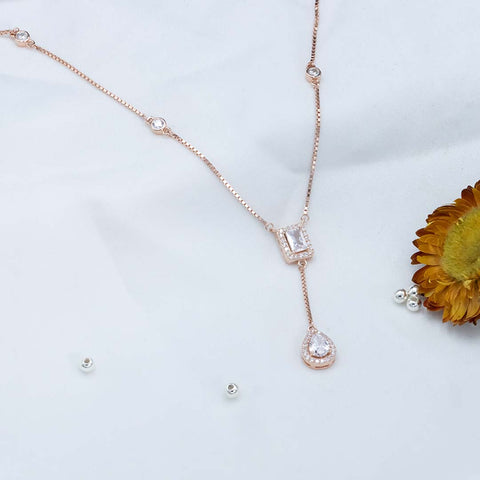 Rose gold square shape with hanging pear diamond necklace