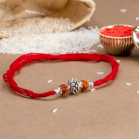 Silver Rudraksha With Flower Silver Rakhi