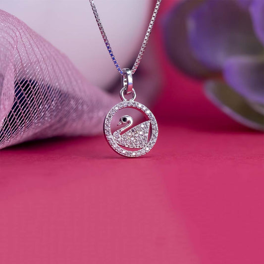 Silver round with duck shape pendant with chain
