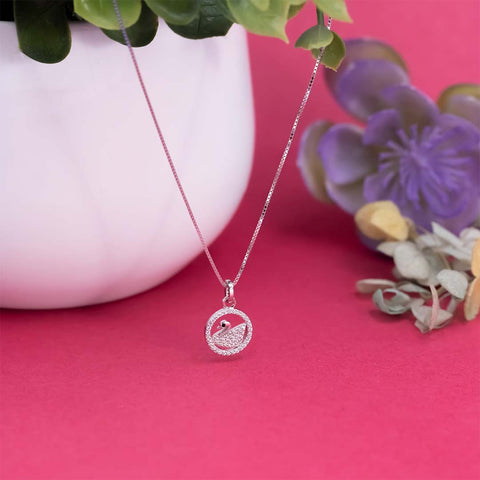 Silver round with duck shape pendant with chain