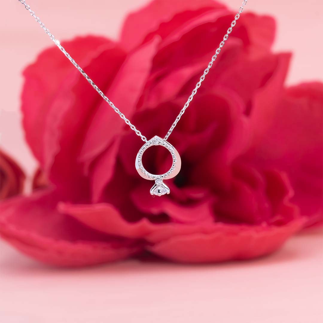 Silver diamond ring shape pendant with chain