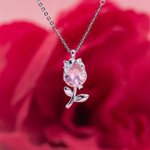 Silver Pink Sapphire Rose Bud Pendant With Chain