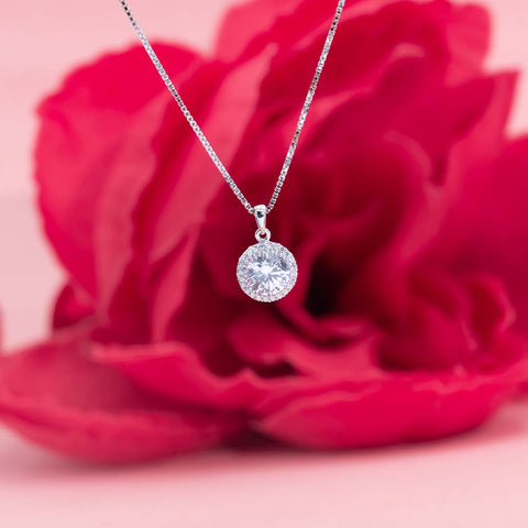 Silver round shape diamond pendant with chain