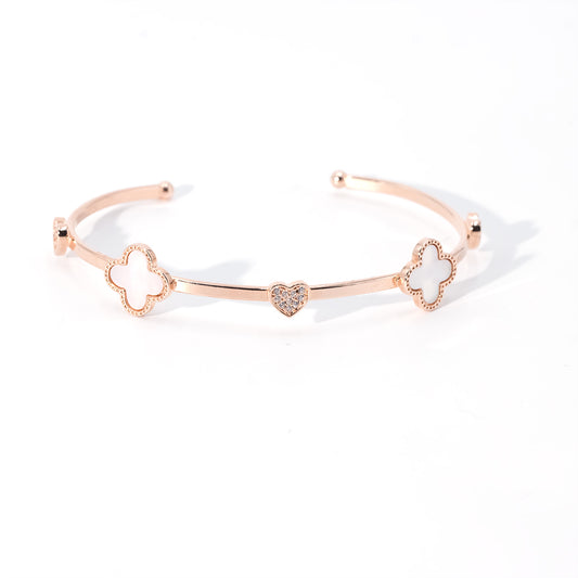 Rose gold flower shape & diamond heart bracelet