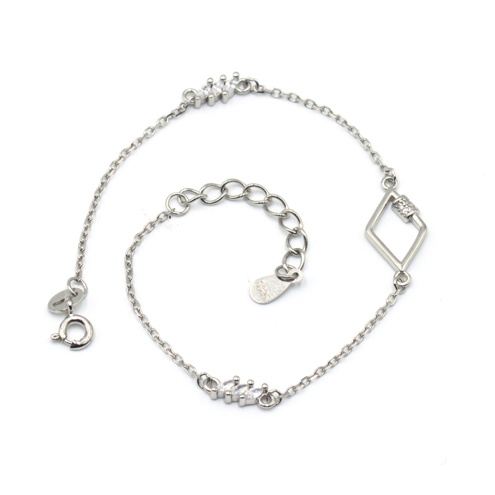 Silver rhombus shape chain bracelet