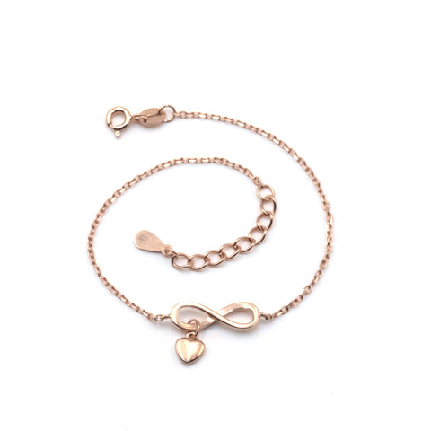 Rose gold infinity with small heart chain bracelet