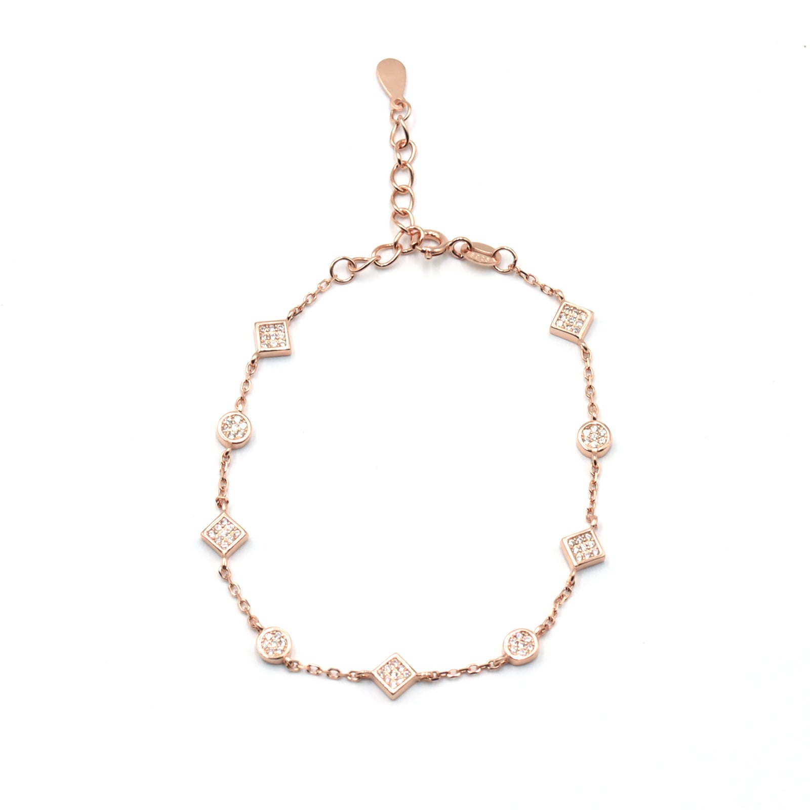 Rose gold rhombus with round shape chain diamond bracelet