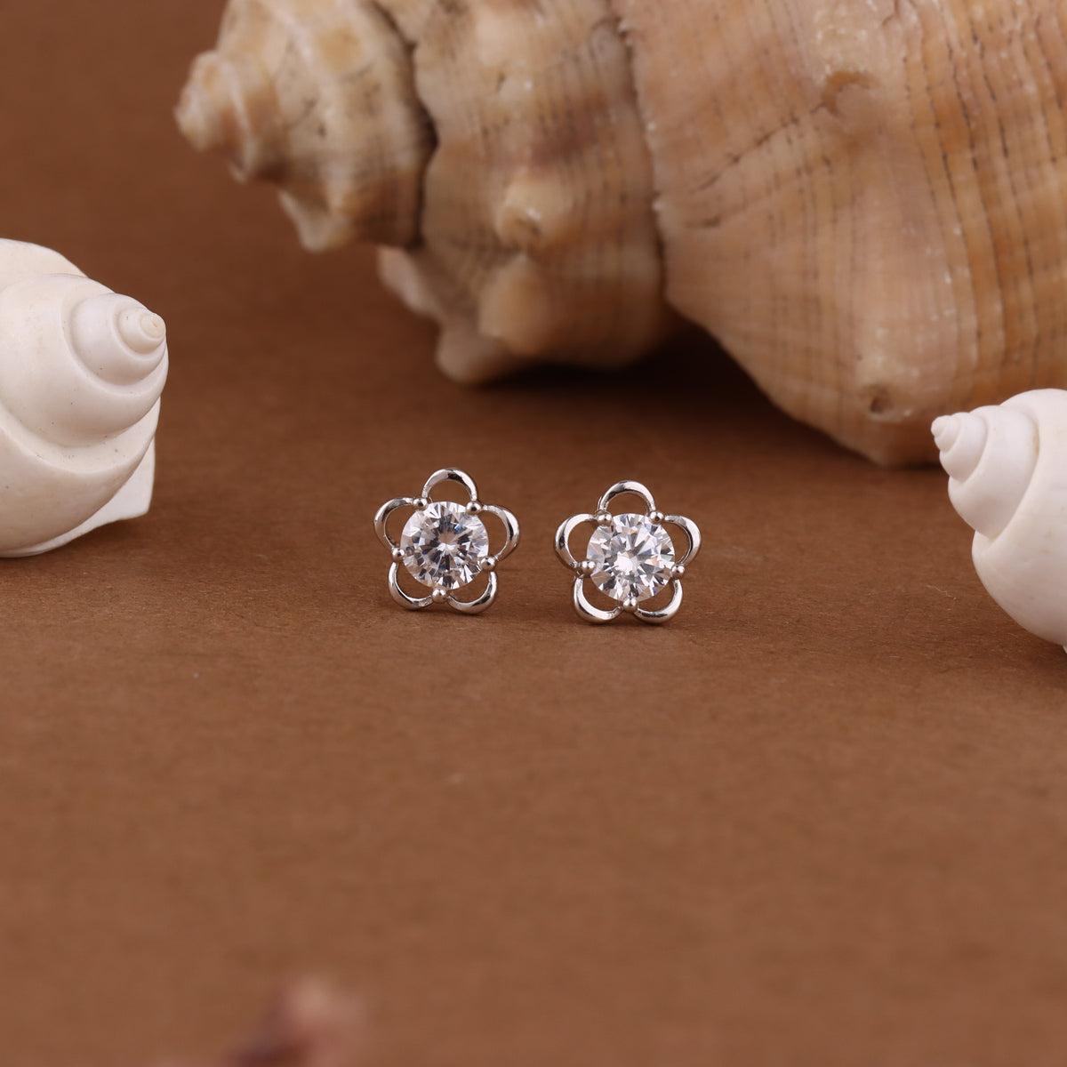 Silver Cubic Zirconia Flower Earrings