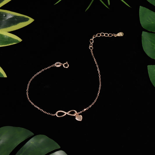 Rose gold infinity with small heart chain bracelet