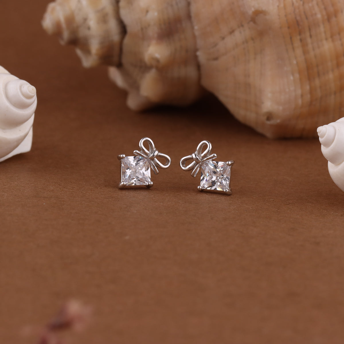 Silver Cubic Zirconia Bow Earrings