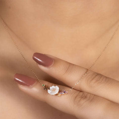 Rose gold lotus flower with mini butterfly pendant with chain