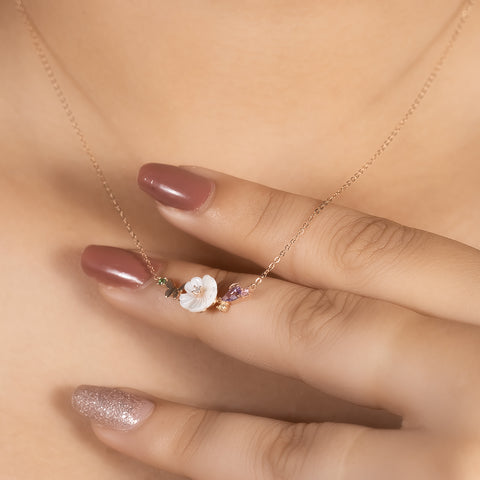 Rose gold lotus flower with mini butterfly pendant with chain