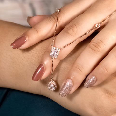 Rose gold square shape with hanging pear diamond necklace