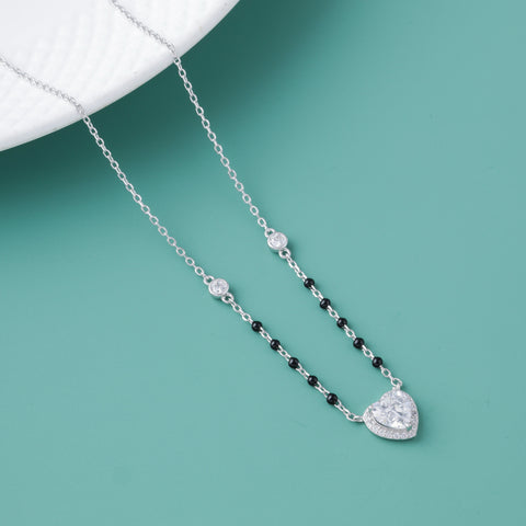 Silver Heart-Shaped Solitaire Mangalsutra for Women
