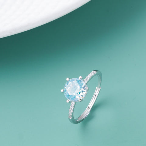 Silver Blue  Solitaire Diamond Ring For woman