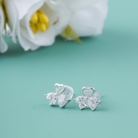 Silver Flower Design CZ Diamond Earrings for Women