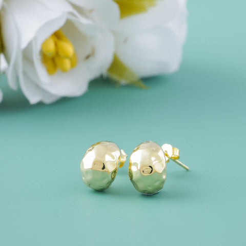 Gold Plated 925 Sterling Silver Hammered Dome Stud Earrings for Women