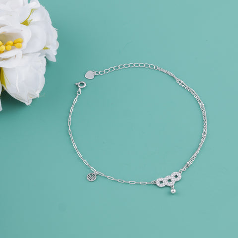 925 Sterling Silver Triple Ring Charm Anklet for Women