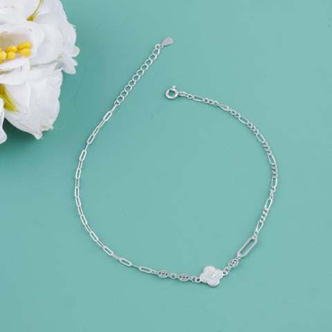925 Sterling Silver Floral Charm Anklet